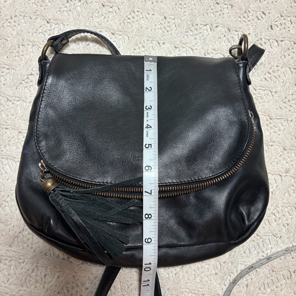 Vero Pelle Italian Made Leather Handbag Black Solid Tassel Flap Crossbody Purse - Picture 5 of 12
